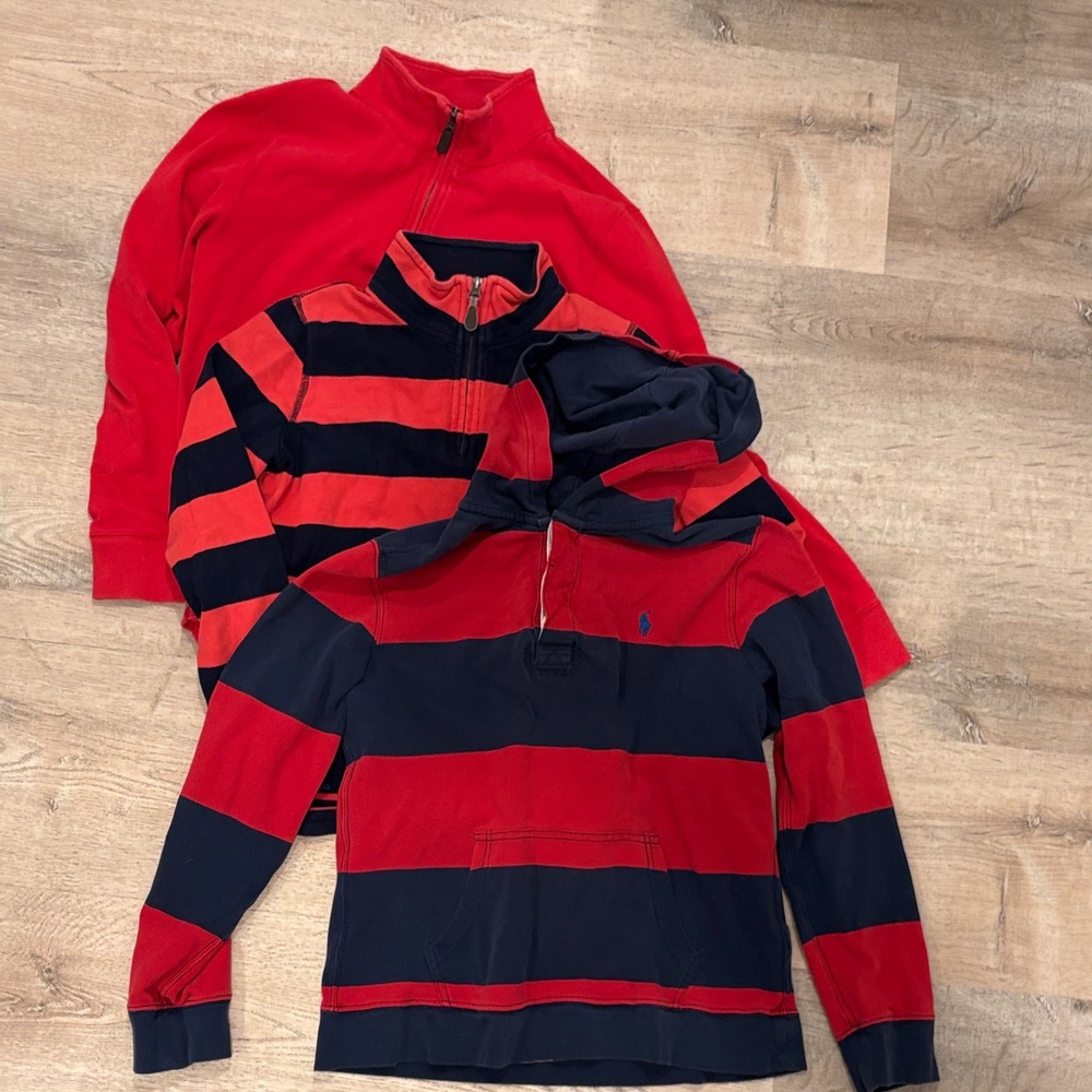 J. Crew Crewcuts Polo Ralph Lauren Kids Striped Hoodie Quarter Zip Shirts 12 14